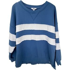 Joy Lab Sweatshirt Womens XL Blue White Stripe Oversized Pullover Crewneck
